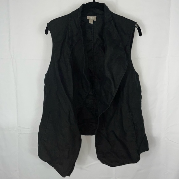 J.Jill Vest Cardigan Linen Waterfall Draped Open Front Asymmetrical Sleeveless - Picture 3 of 12